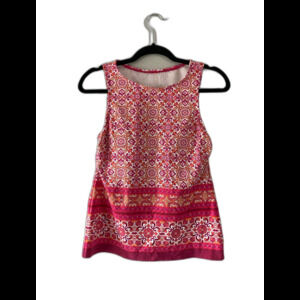 Lands End High Neck Tankini Tank Top Pink White size 4